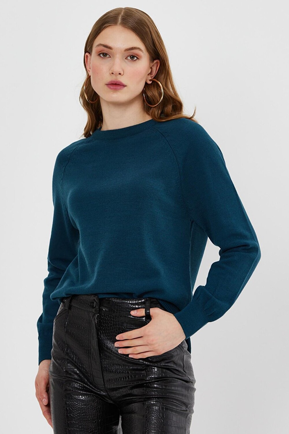 

Базовый трикотажный свитер Petrol Green SWK4686PT Sherin