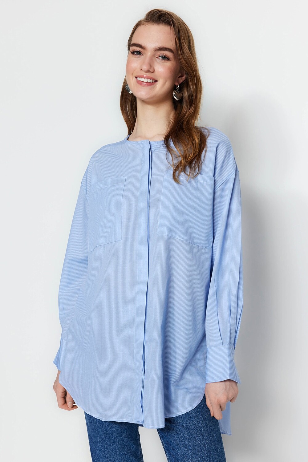 

Рубашка - Синяя - Свободный крой Trendyol Modest, синий