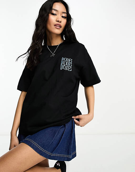 

Черная футболка Dickies Creswell с волнистым принтом на спине