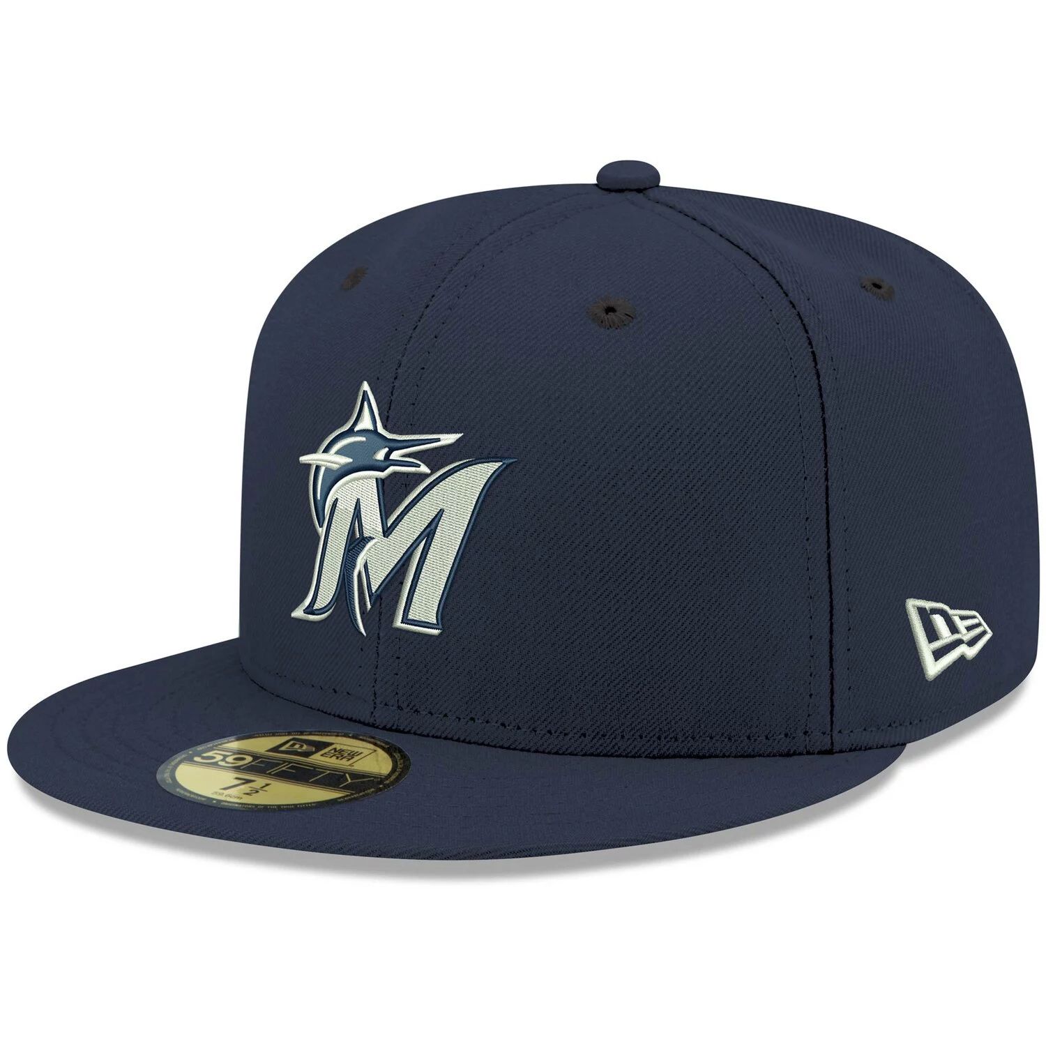 Мужская приталенная шляпа с логотипом New Era Navy Miami Marlins 59FIFTY