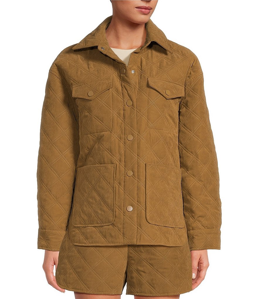 портмоне gianni conti коричневый Координационная куртка Gianni Bini Elvina со стеганым воротником и длинными рукавами и передними карманами, коричневый