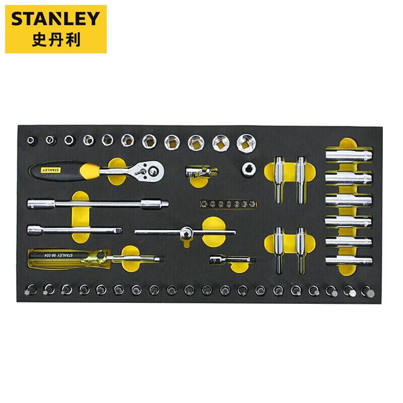 STANLEY Набор из 56 предметов. Торцевой ключ с храповым механизмом 1/4 дюйма. Набор держателей инструментов из ЭВА 90-029-23