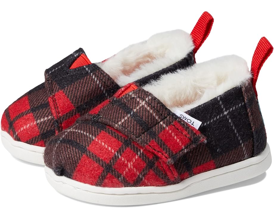 Лоферы Toms Tiny Tartan Printed Felt/Faux Fur Alpargata, красный