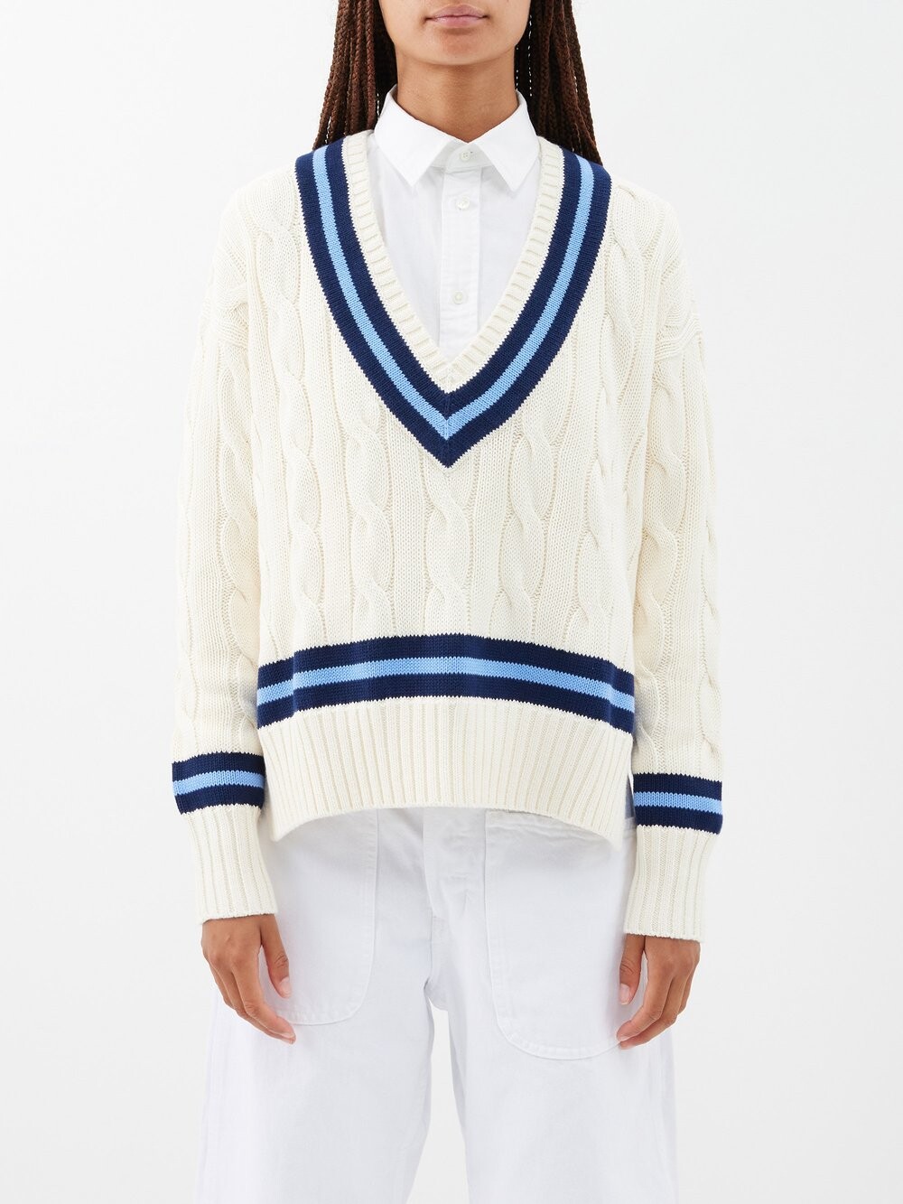 

Полосатый хлопковый свитер косой вязки Polo Ralph Lauren, бежевый