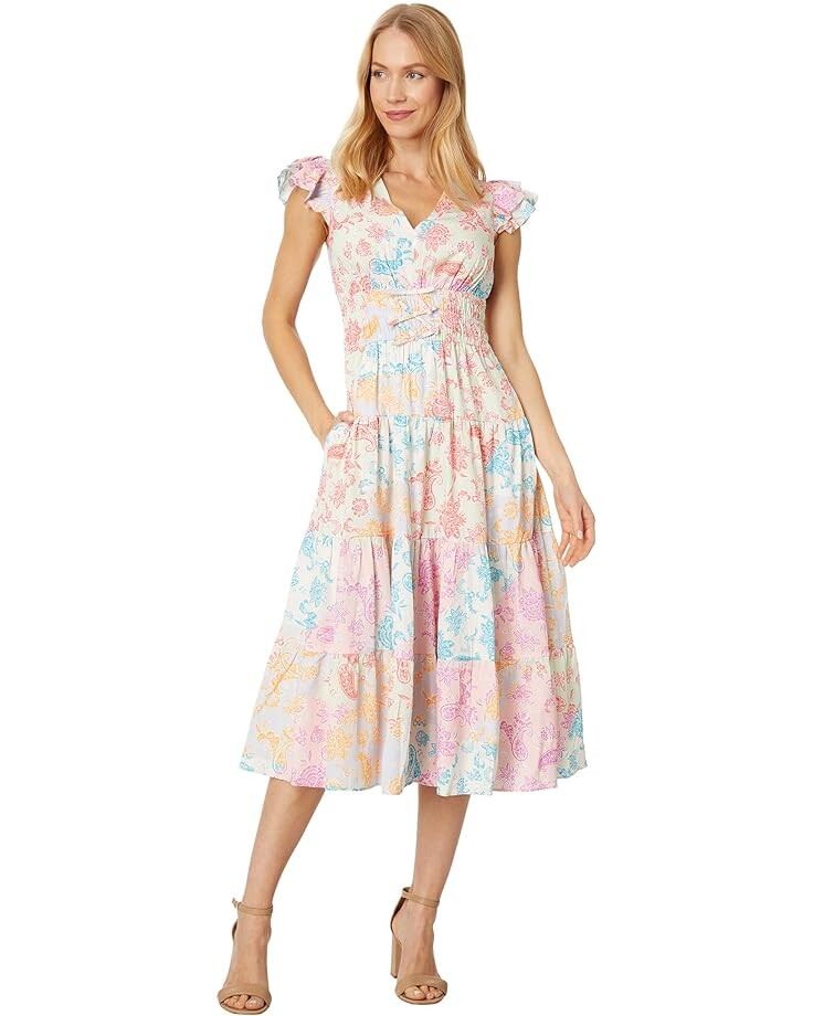 

Платье Vince Camuto Printed Tiered Midi, цвет Multi