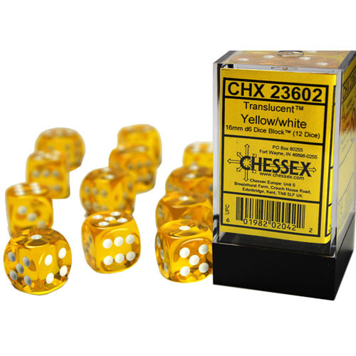 

Аксессуары Chessex Chessex 16mm d6 Set: Translucent - Yellow w/White (12)