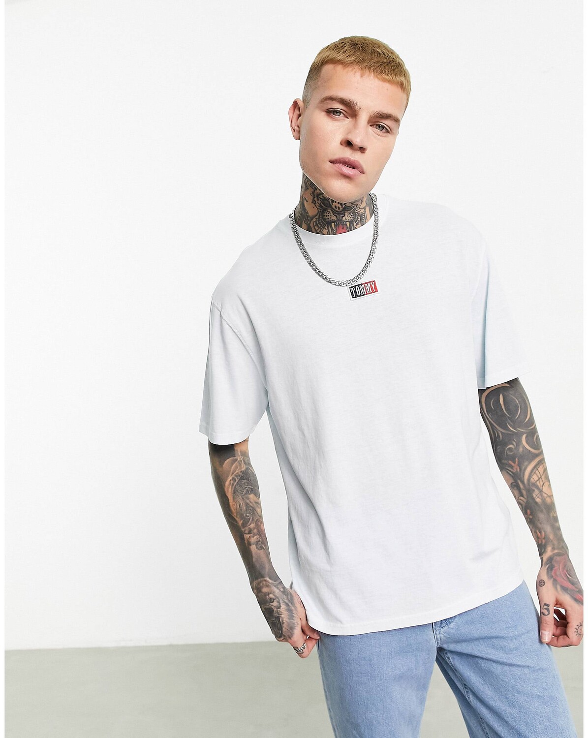 

Голубая футболка с логотипом Tommy Jeans, Синий