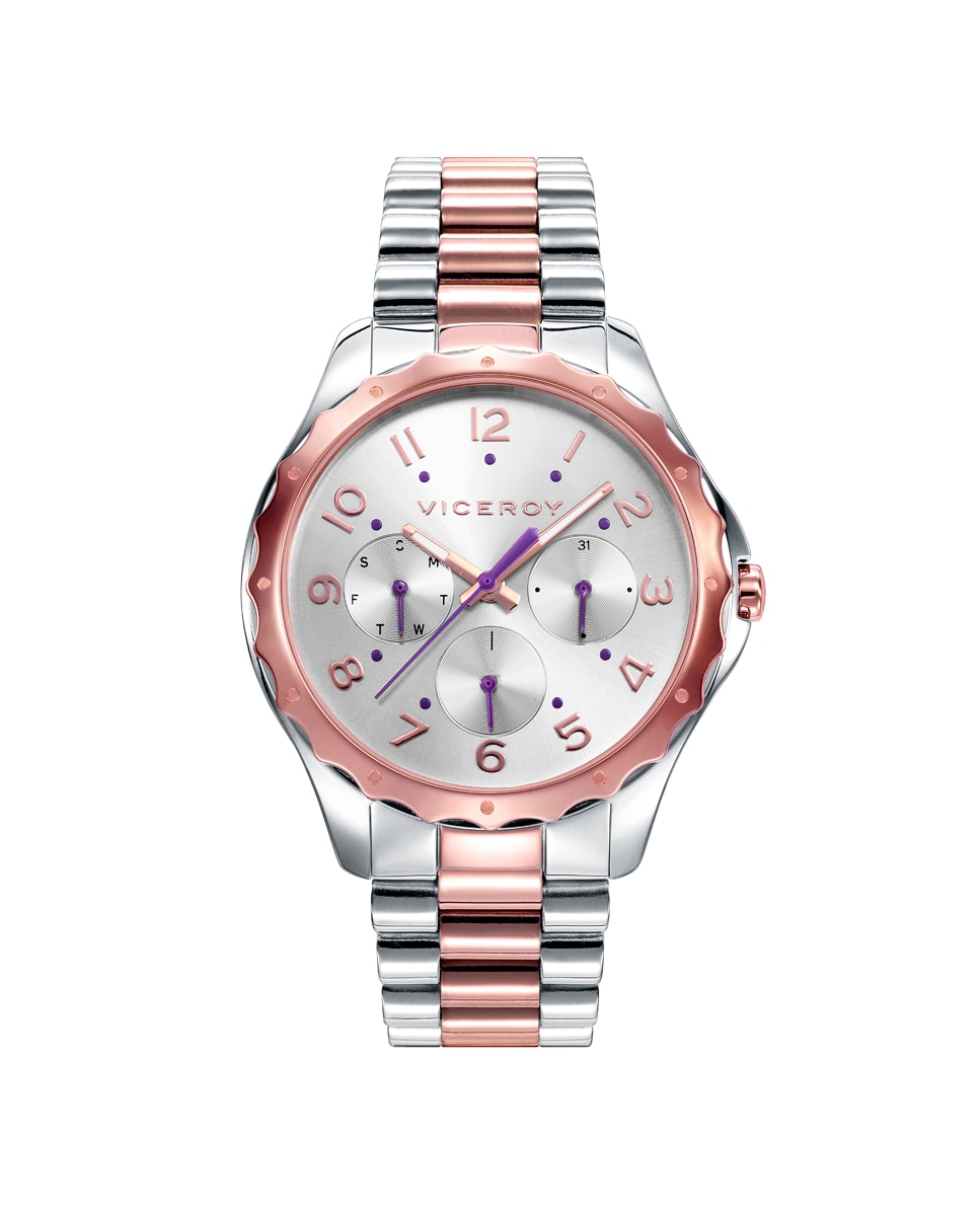 Шикарные многофункциональные женские часы из двухцветной стали Viceroy, розовый
