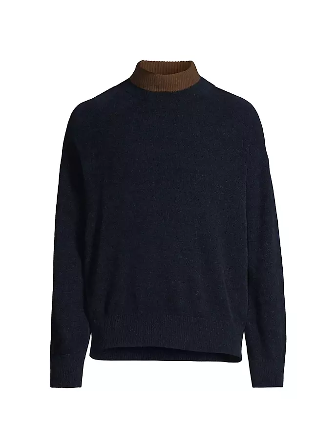 Многослойный свитер с воротником контрастного цвета Le17Septembre, темно-синий цена и фото