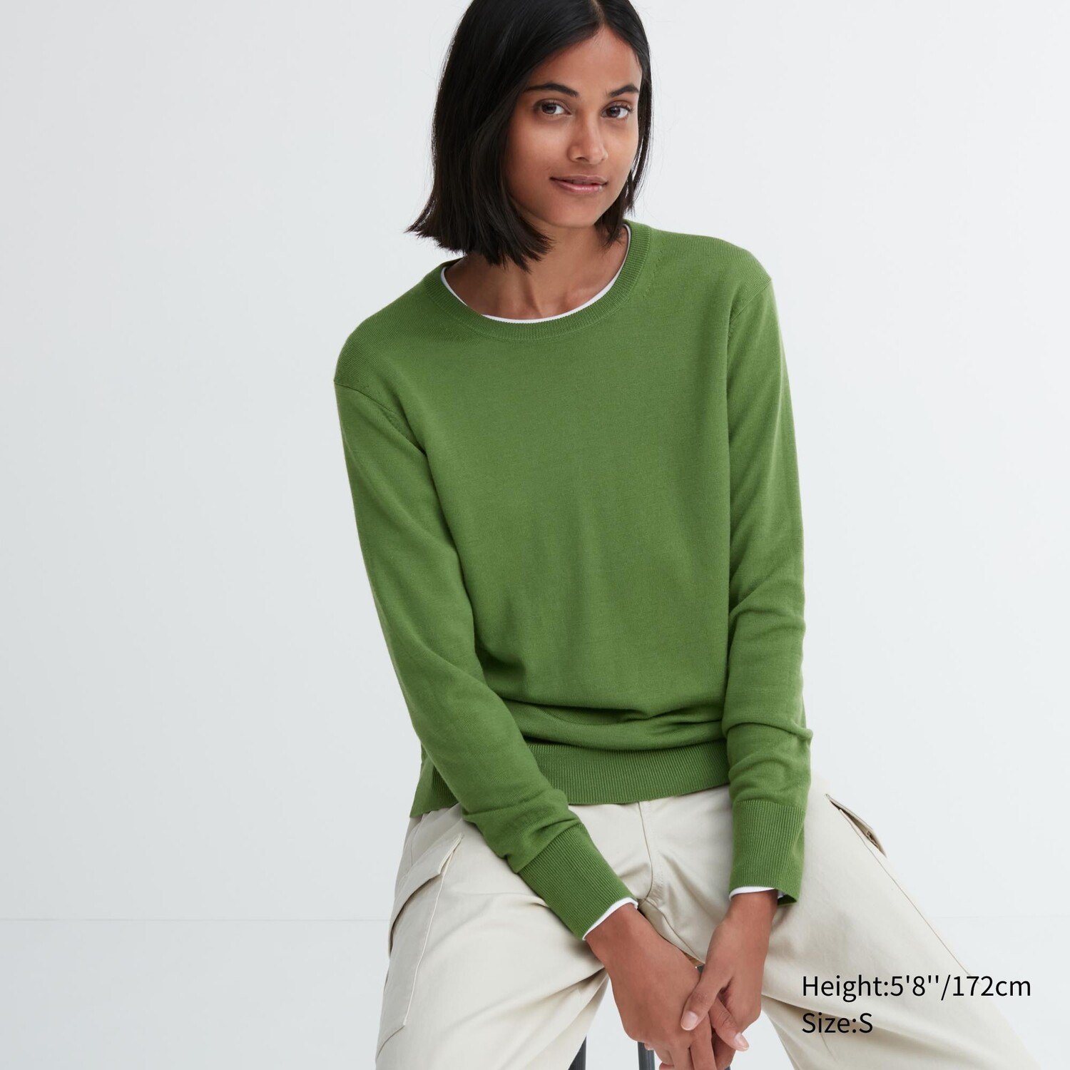 

Свитер Uniqlo женский из шерсти мериноса с круглым вырезом, ярко зеленый