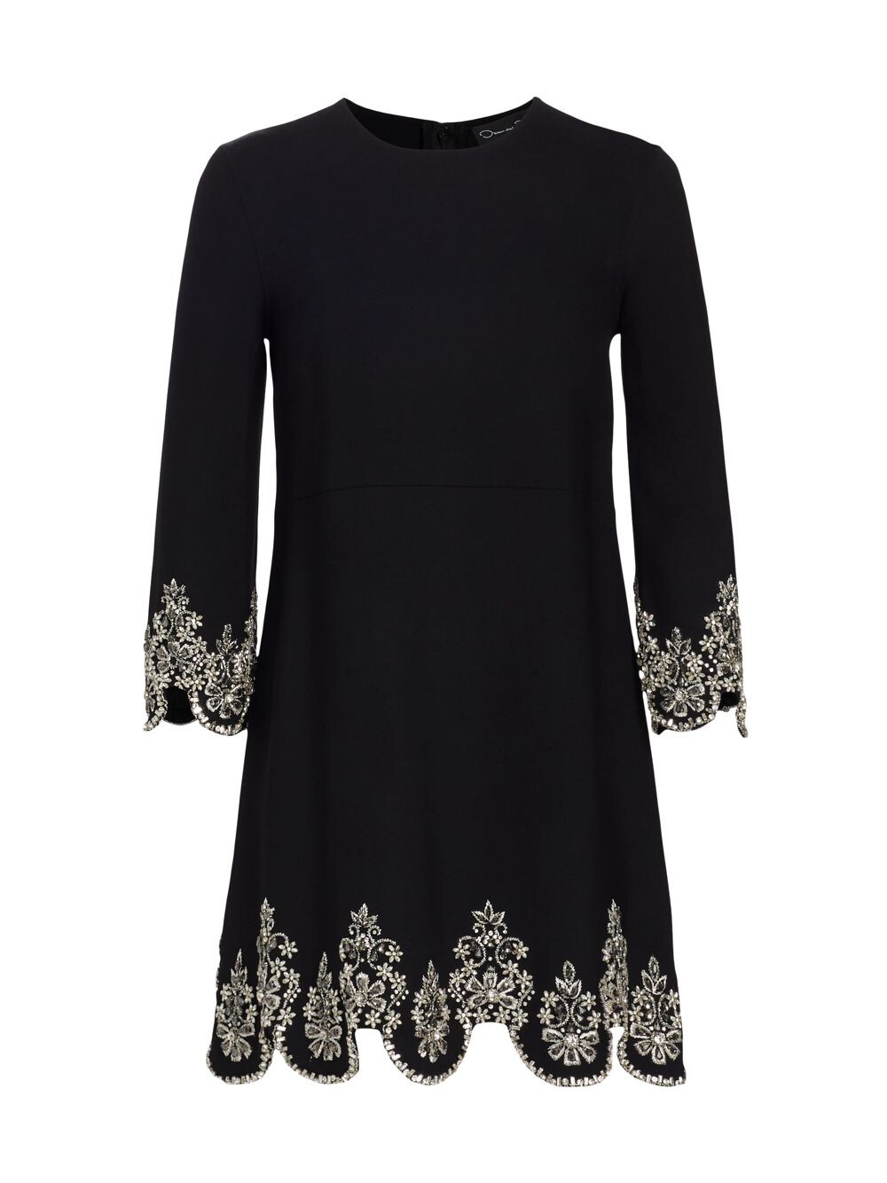 

Мини-платье из смесовой шерсти с вышивкой кристаллами Oscar de la Renta, черный