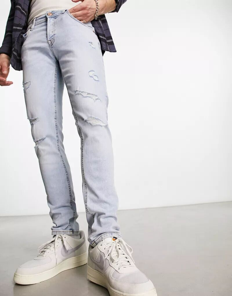 

Голубые джинсы узкого кроя Jack & Jones Intelligence Glenn с потертостями