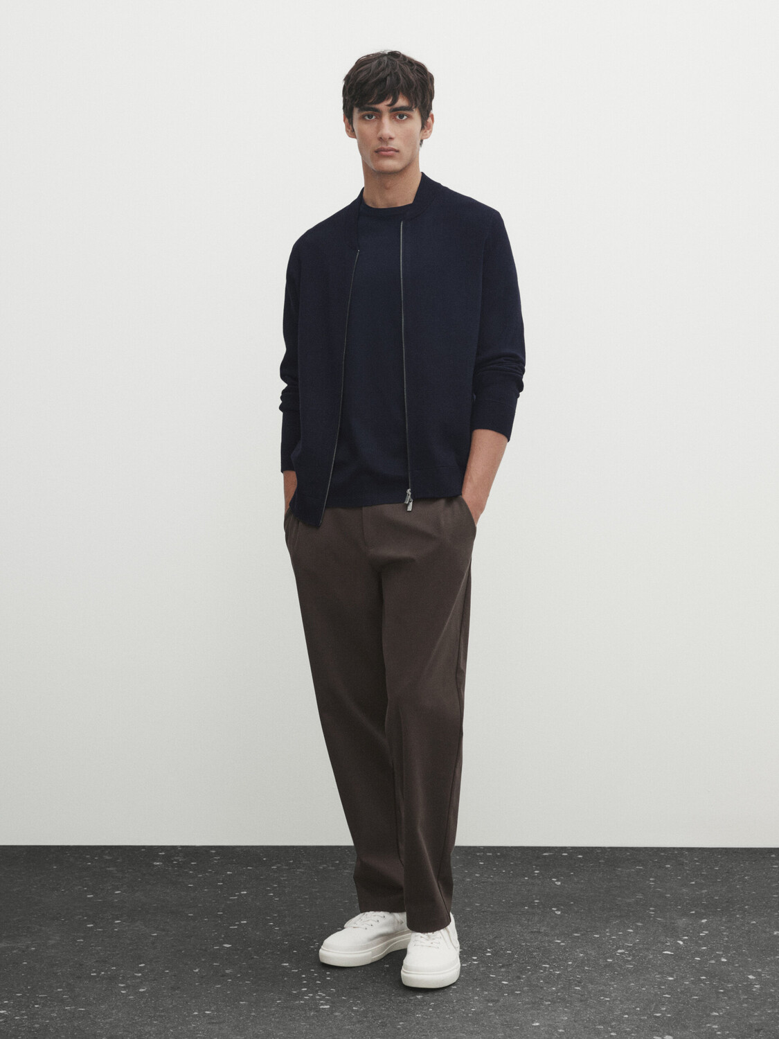 

Трикотажный кардиган на молнии Massimo Dutti, темно-синий