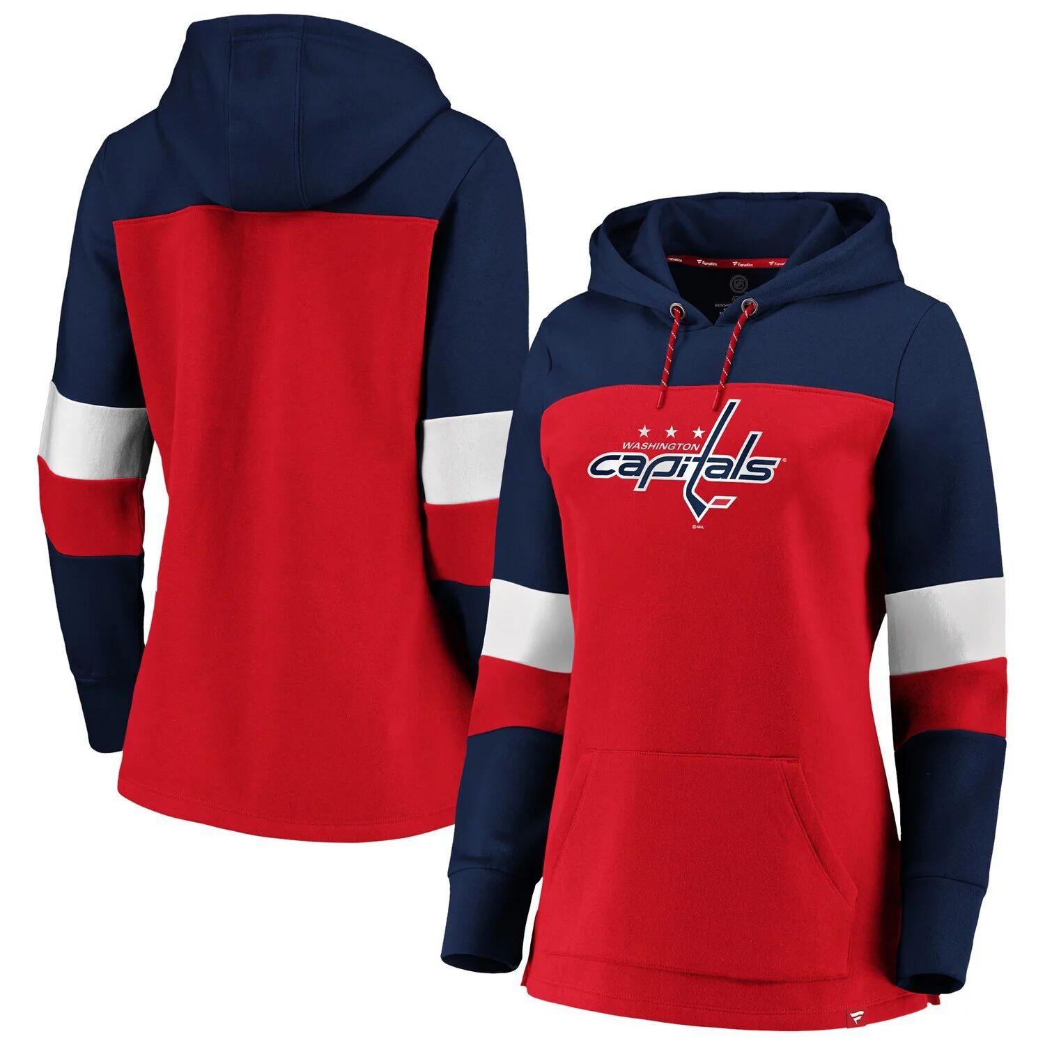 

Женский флисовый пуловер с капюшоном Fanatics красного/темно-синего цвета Washington Capitals Iconic с цветными блоками Fanatics