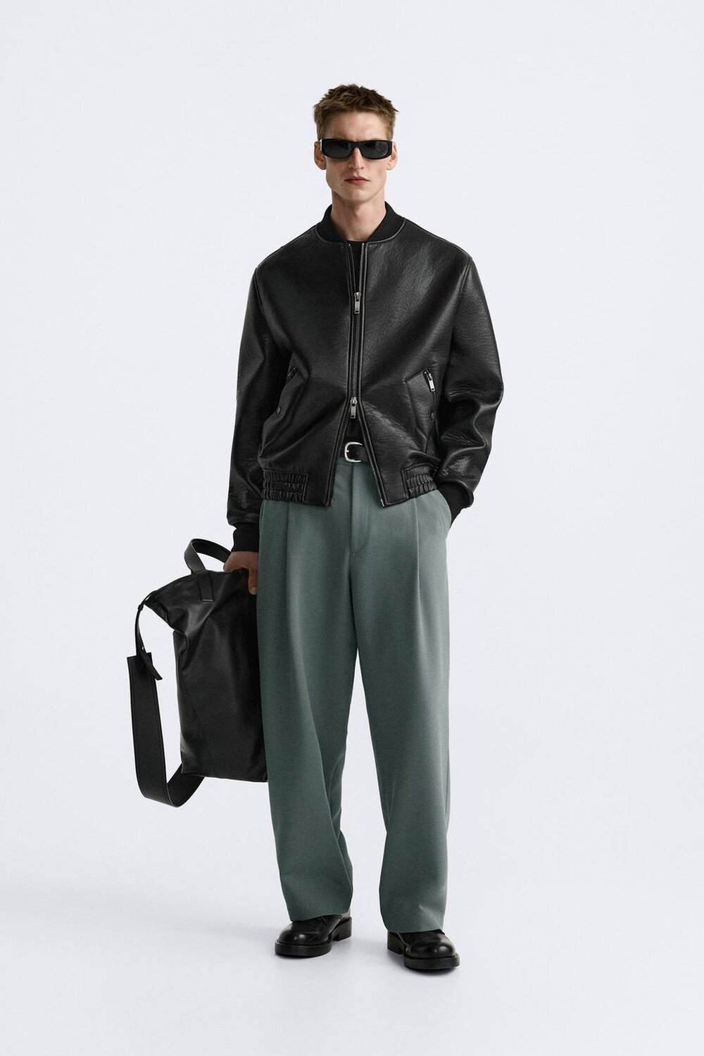 

Широкие брюки со складами ZARA, серо-голубой, Синий