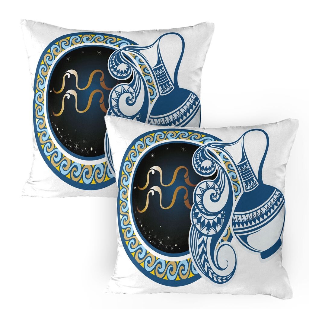 

ABAKUHAUS Zodiac Чехлы для подушек, набор из 2 шт., изображение знака Водолея с кувшином и круглой формой мира на заднем плане, чехол для подушки с декоративным принтом, 80x80 см, многоцветный