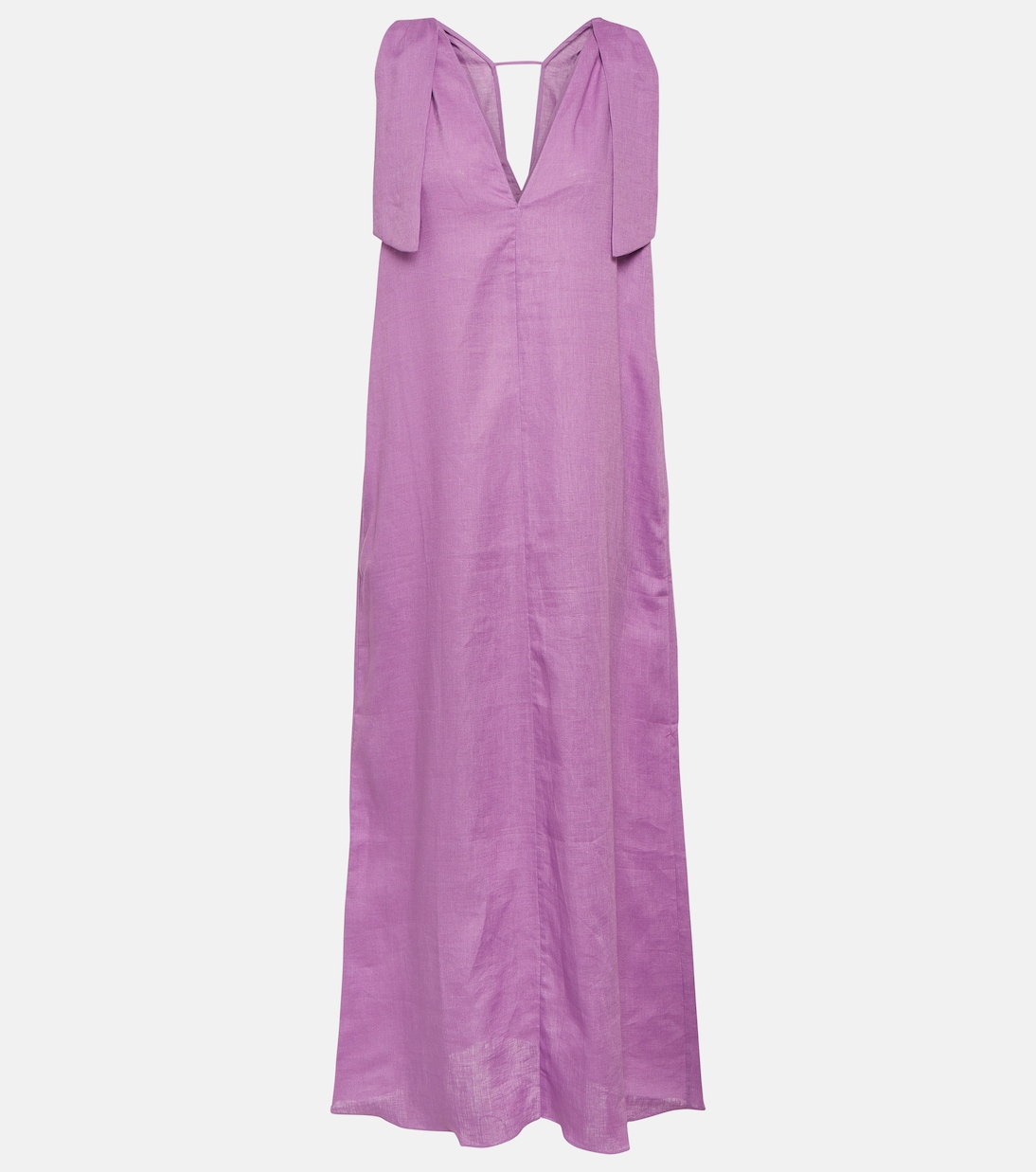 Льняное платье макси с открытой спиной и бантом Adriana Degreas, фиолетовый