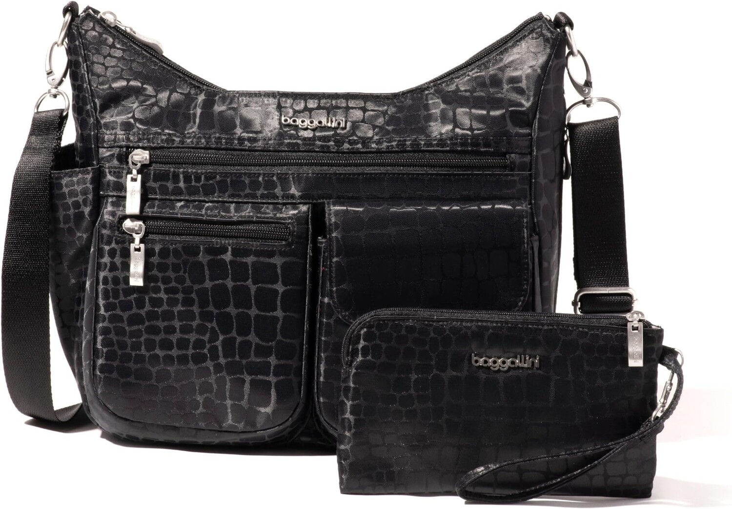 

Современная универсальная сумка Baggallini, цвет Black Croc Jacquard