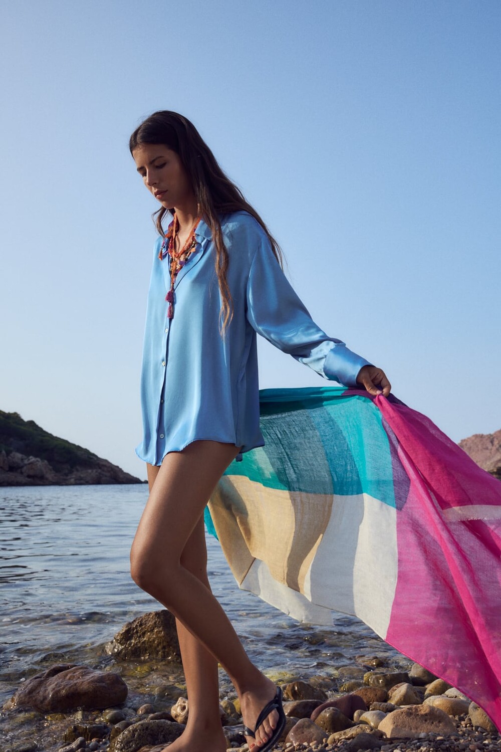 

Платье из смешанного льна color block ZARA, разноцветный