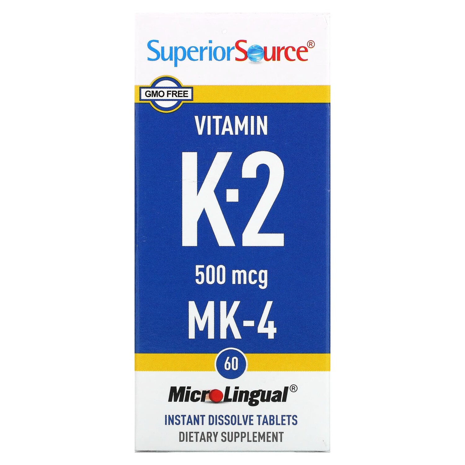 

Витамин K2, 500 мкг, 60 быстрорастворимых таблеток MicroLingual, Superior Source
