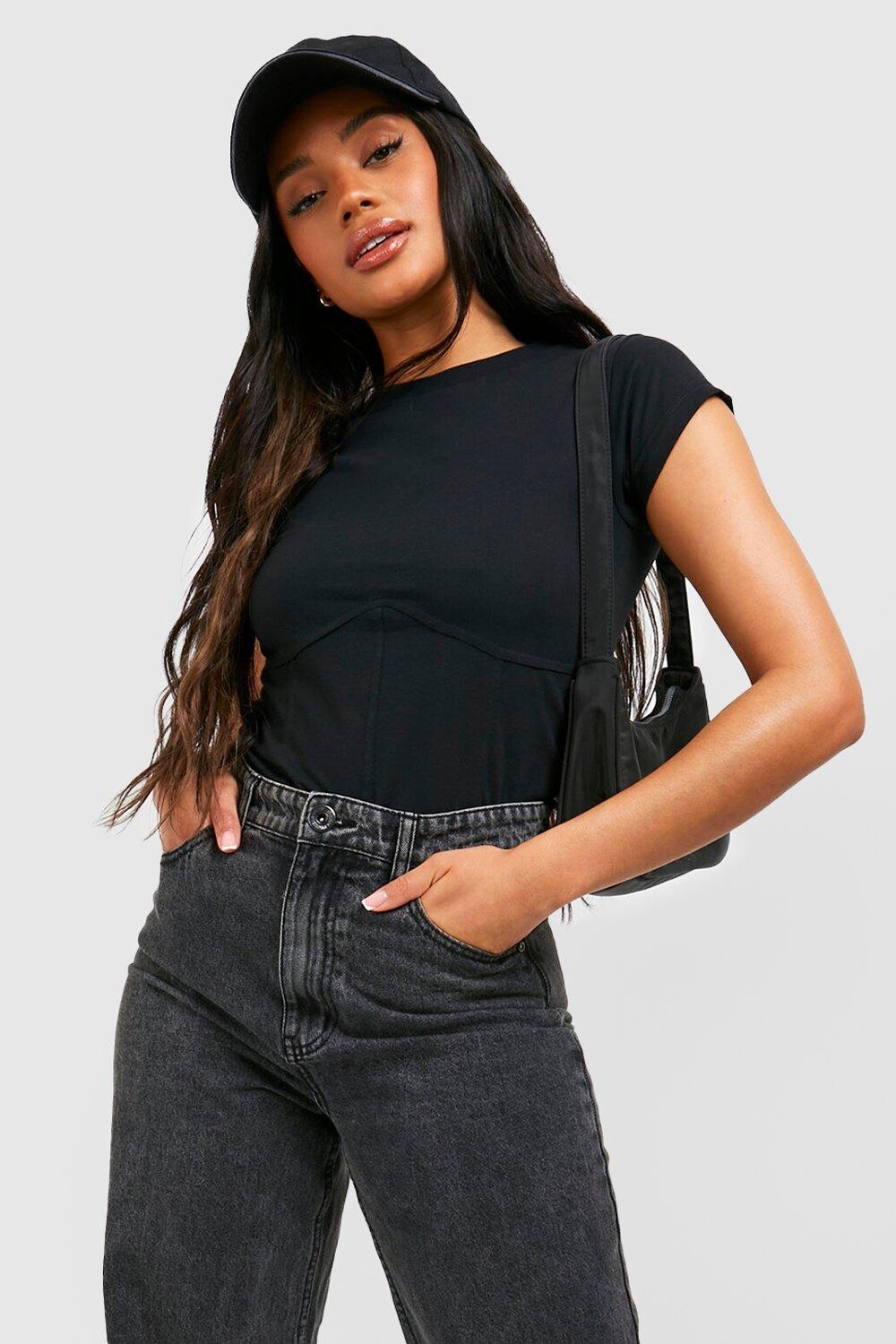 

Футболка с деталями корсета Boohoo, черный