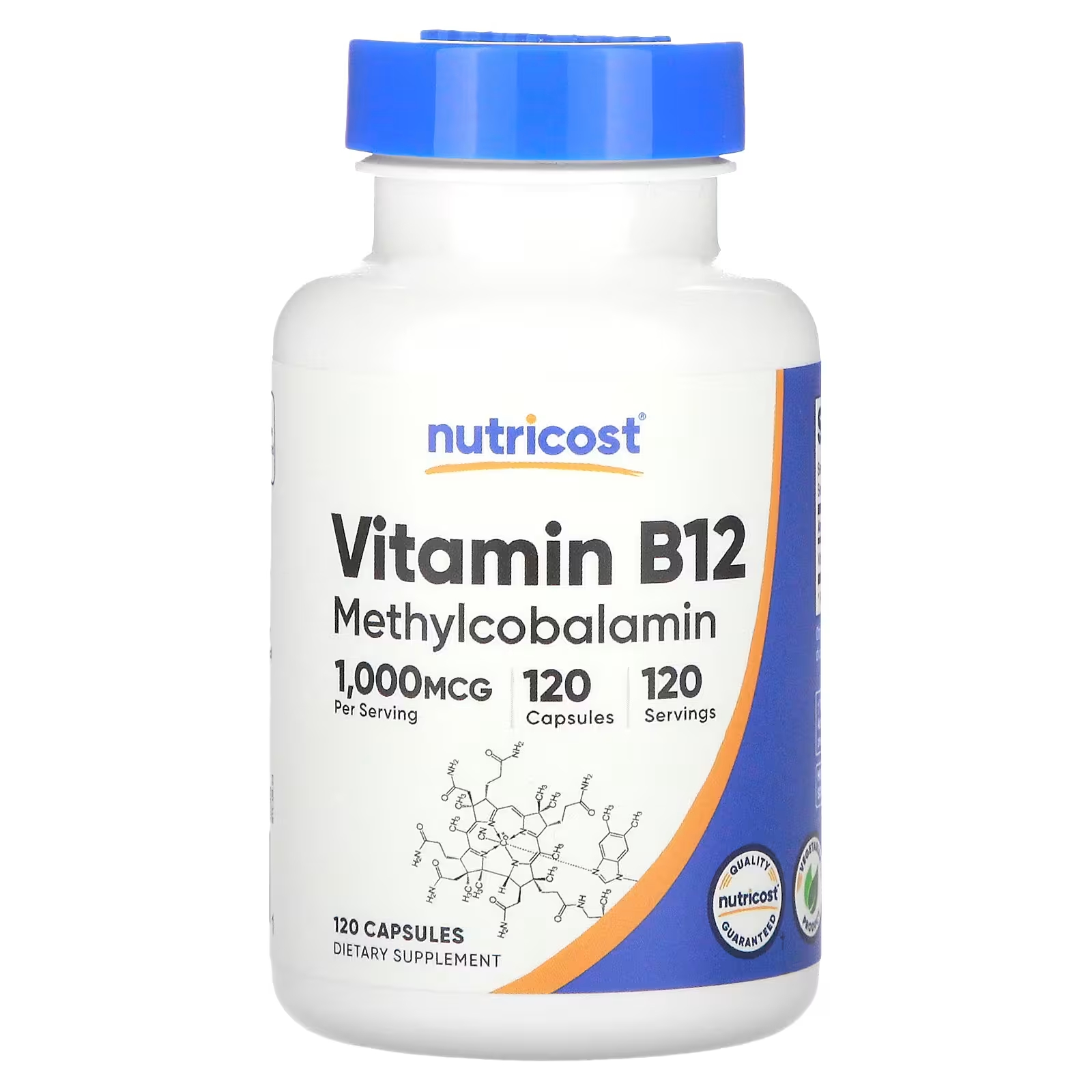 Витамин B12 Nutricost 1000 мкг, 120 капсул nutricost фолиевая кислота с биотином и витамином b12 для женщин 120 капсул
