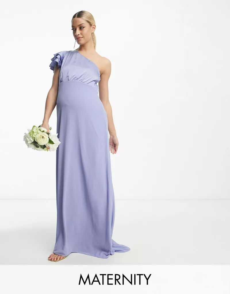 Голубое платье макси для подружки невесты с рюшами на плечах TNFC Maternity TFNC aster hotel