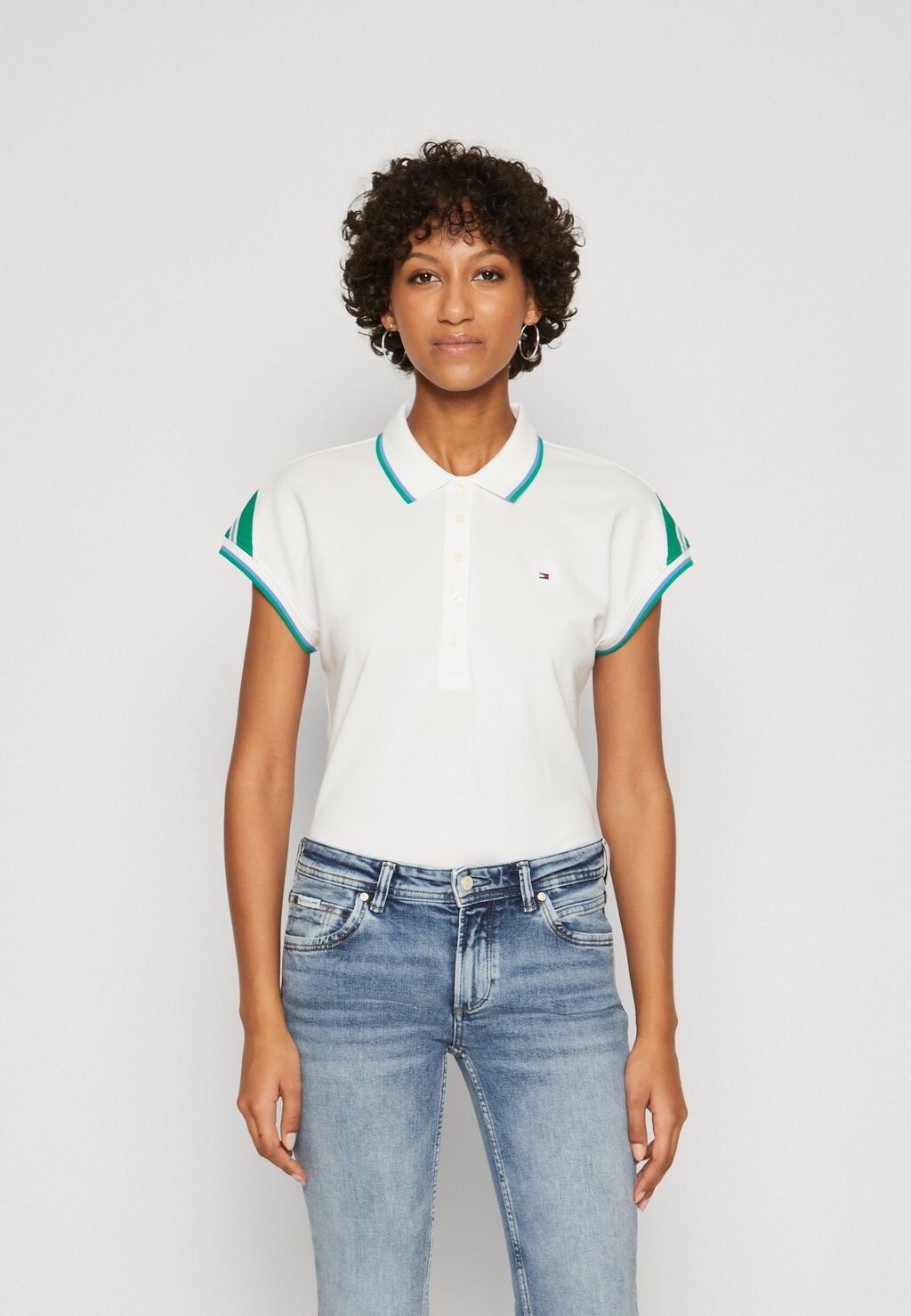 

Поло STRIPE CAP SLEEVE Tommy Hilfiger, белый