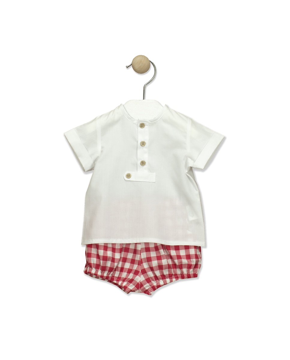 Детский комплект с футболкой с короткими рукавами и клетчатой ​​тканью BABIDÚ, красный