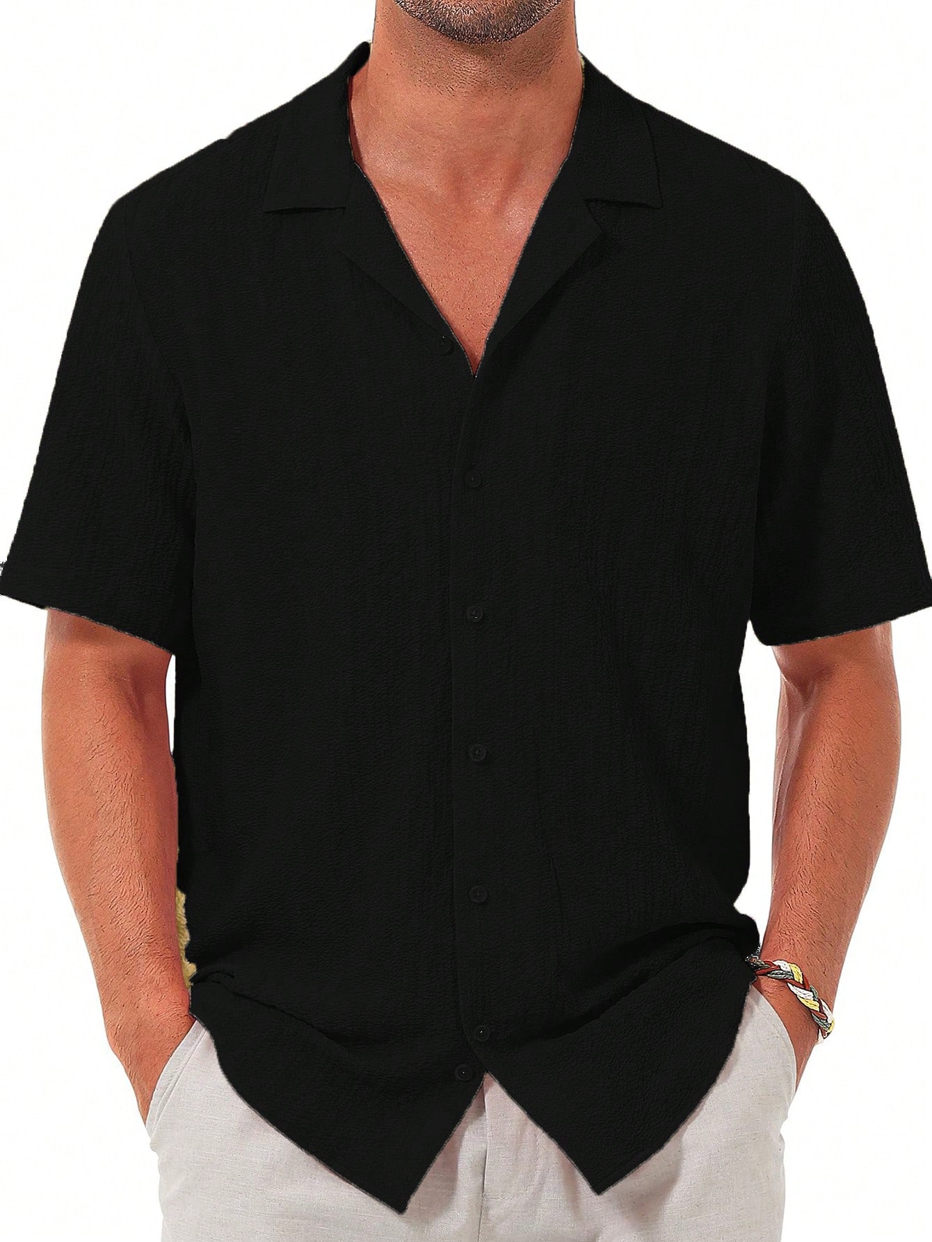 Мужская повседневная рубашка с коротким рукавом на пуговицах, черный рубашка мужская с коротким рукавом цифровым принтом на пуговицах повседневная домашняя одежда лето
