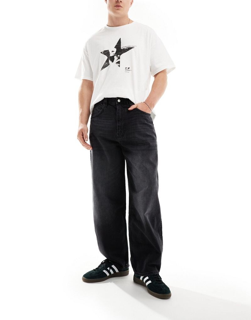 

Черные стираные джинсы Pull&bear