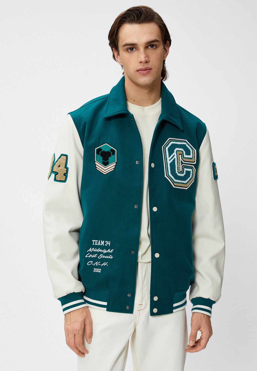 Куртка-бомбер CLASSIC EMBROIDERED POCKET DETAIL SNAP BUTTONED VARSITY Koton, цвет green