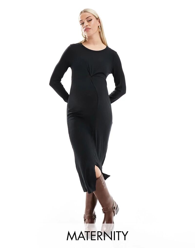 

Черное платье миди с длинными рукавами Mama.licious Maternity