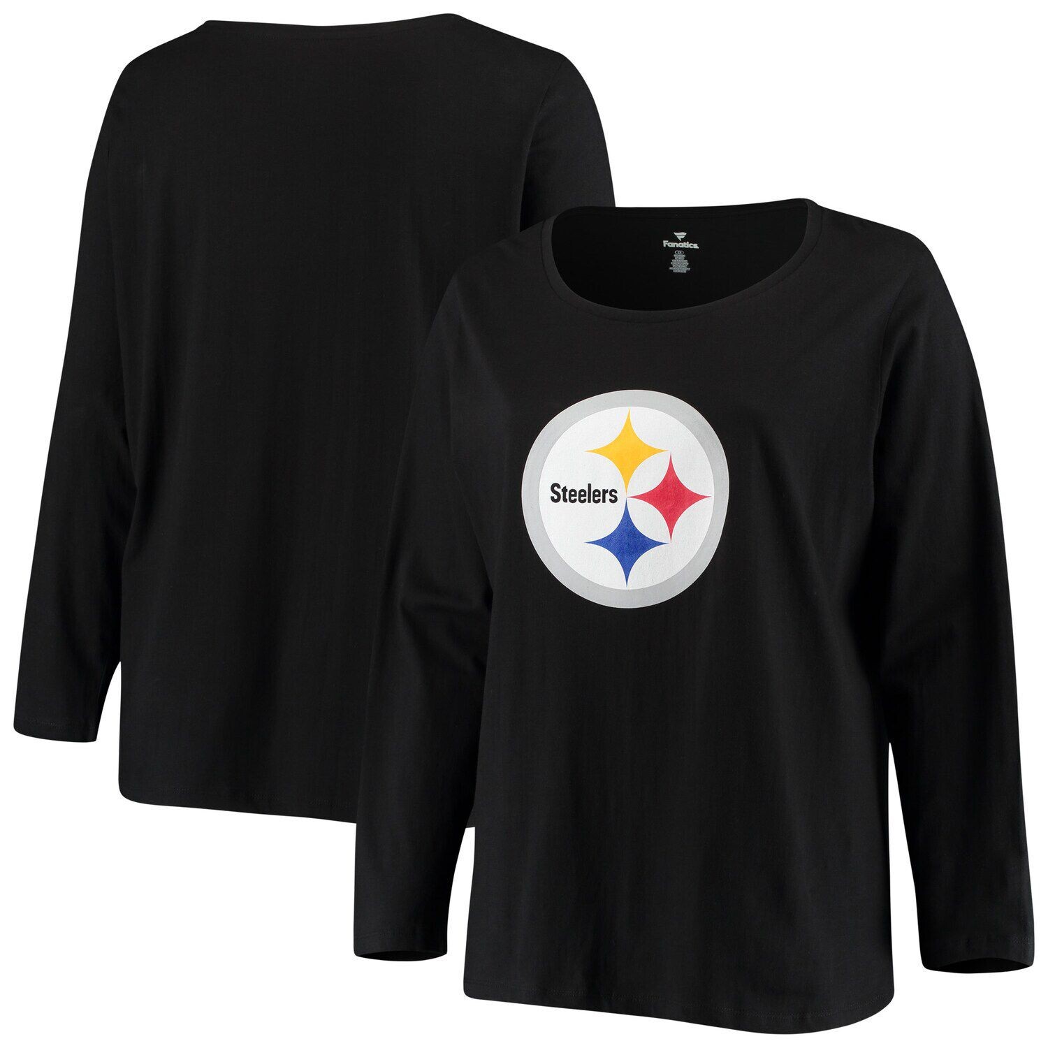 

Женская черная футболка с логотипом Fanatics Pittsburgh Steelers размера плюс с длинными рукавами Fanatics