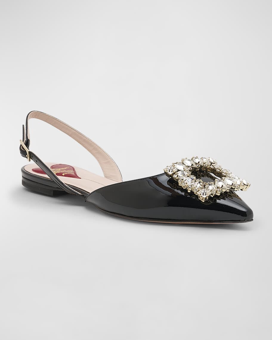 

Лакированные балетки с ремешком на пятке и пряжкой из страз Roger Vivier