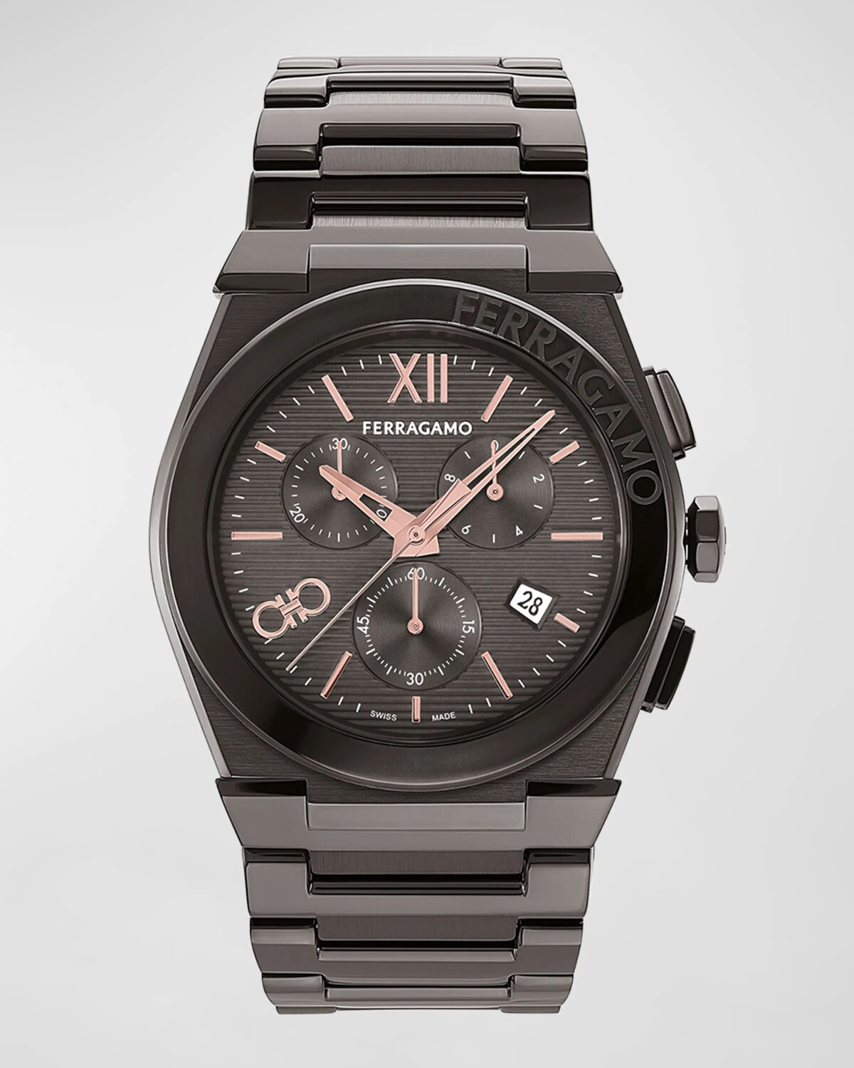 

Мужские часы Vega Chrono IP из бронзы с браслетом, 42 мм Ferragamo, цвет Gray