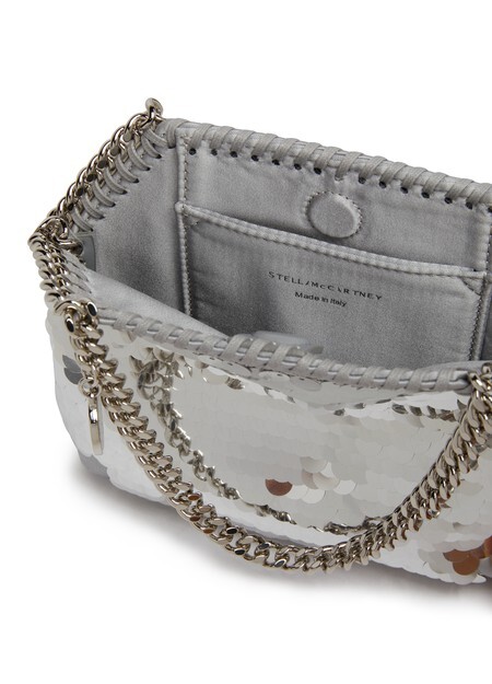 

Мини-шоппер Falabella с пайетками Stella Mccartney, серебряный