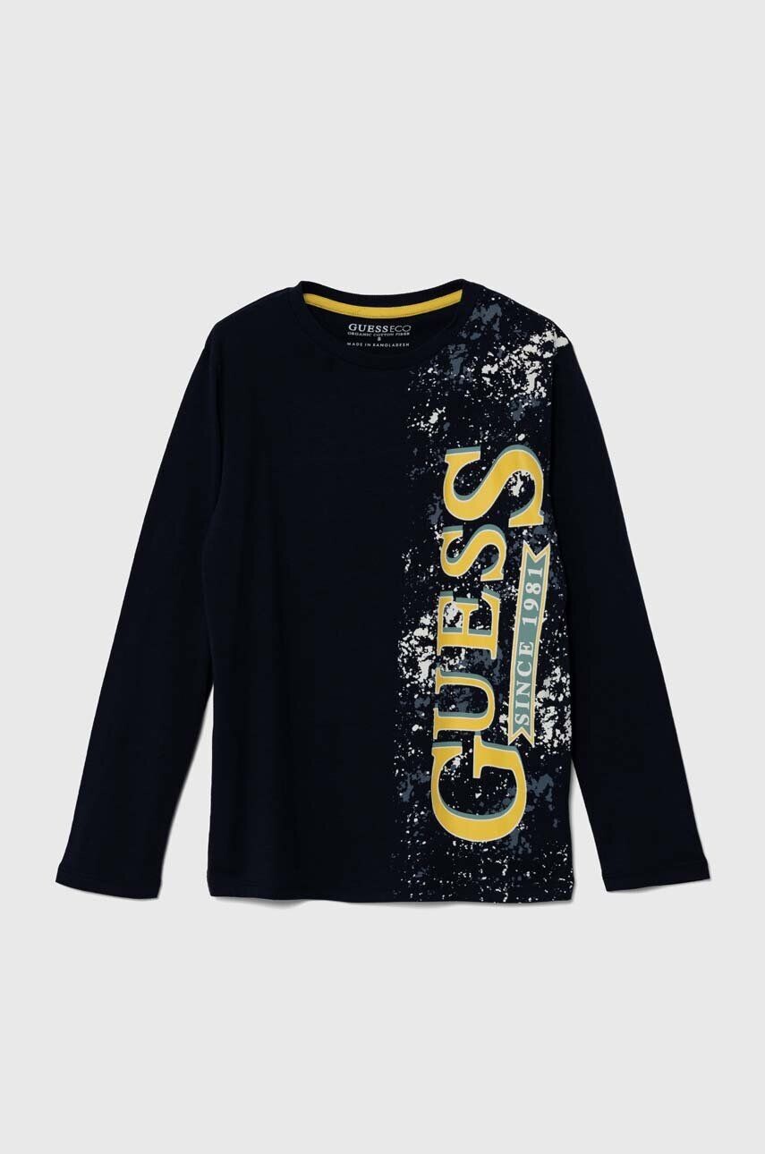 

Хлопковая рубашка Guess с длинными рукавами для мальчиков и девочек, темно-синий