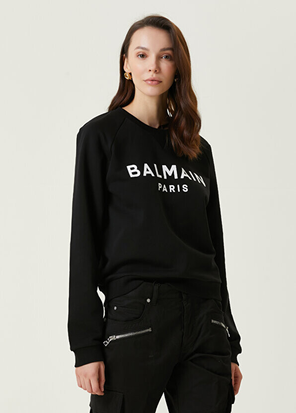 

Черно-белый свитшот с логотипом Balmain, Черный