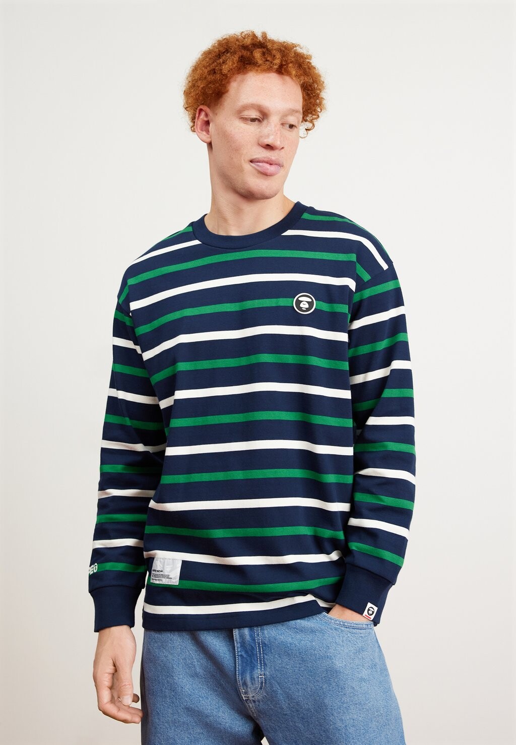 

Футболка с длинным рукавом Now Long Tee AAPE By A Bathing Ape, цвет navy/green