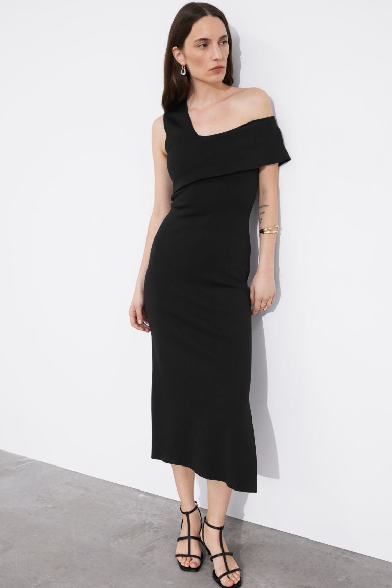Асимметричное платье миди на одно плечо и другие истории H&M, черный платье расклешенное длина миди 34 без рукавов mora s бежевый