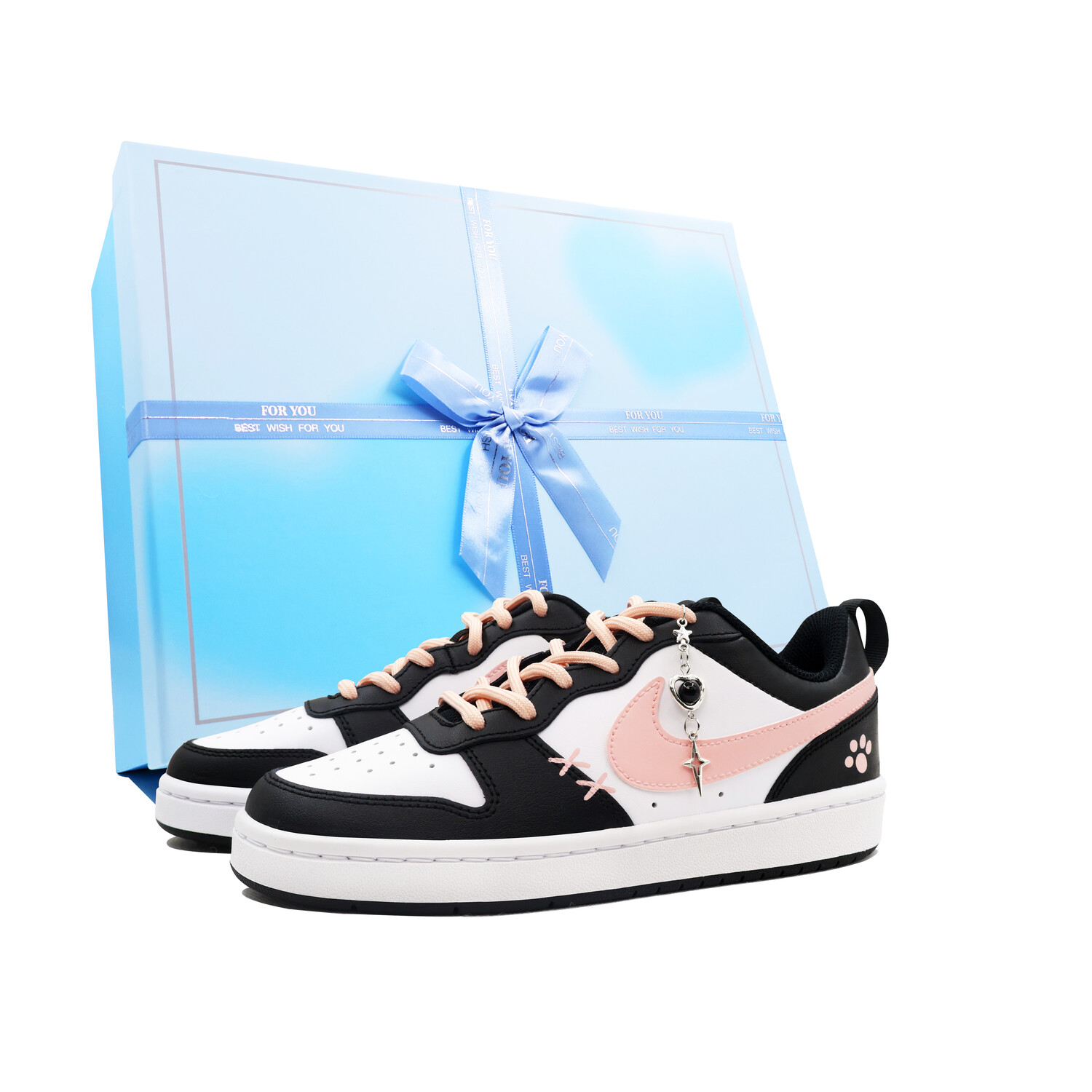 

Кроссовки Nike Court Borough 2 Skateboarding Shoes Women's Low-top Pink/Black/White, цвет Valentine's Gift Box