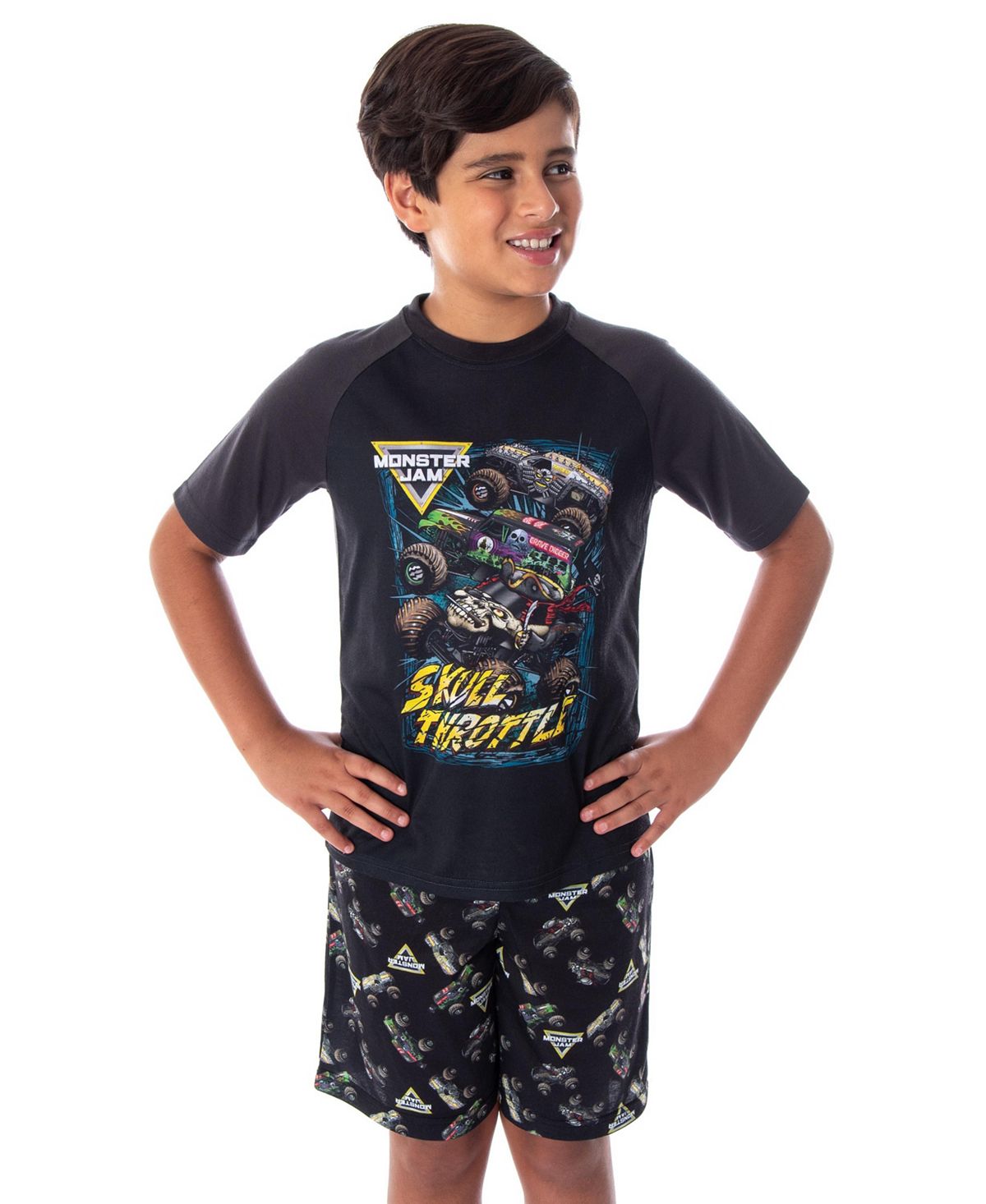 Детская футболка и шорты с черепом и дроссельной заслонкой Monster Truck для мальчиков, пижамный комплект из 2 предметов Monster Jam monster compete black