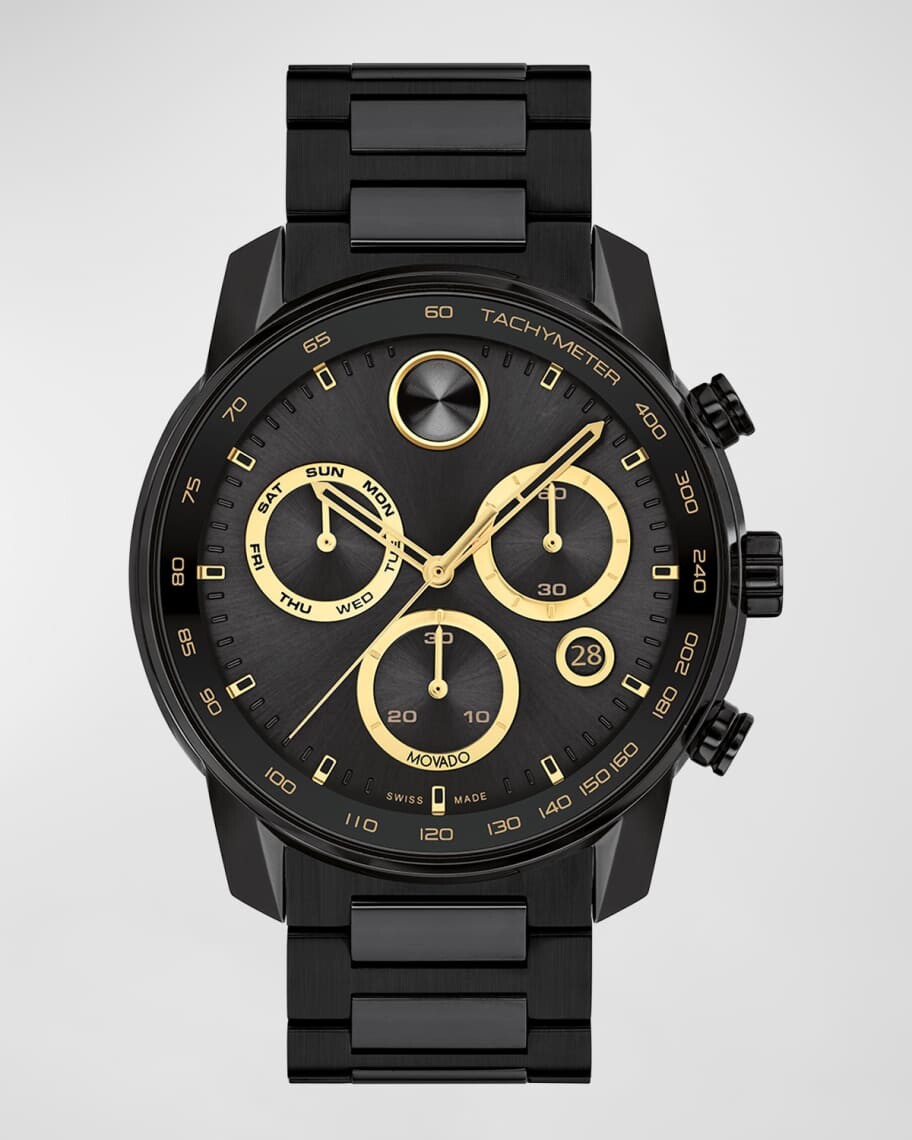 

Мужские часы Bold Verso Chronograph, черные, со стальным браслетом, IP, 44 мм Movado