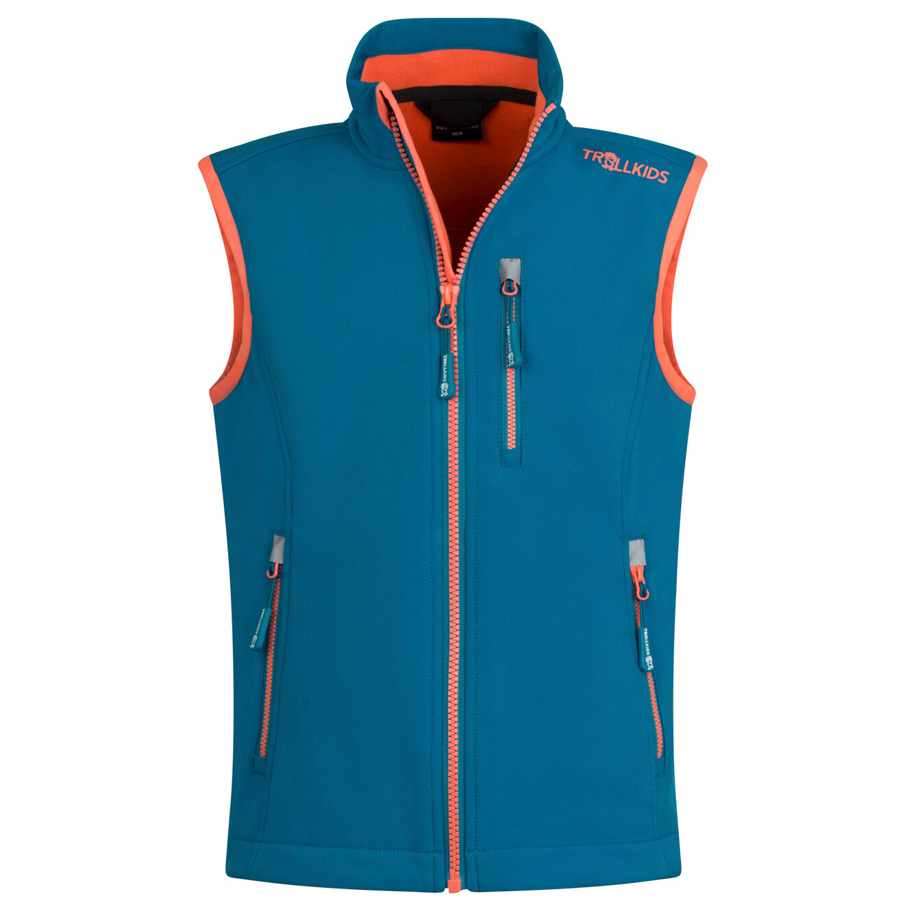 

Жилет из софтшелла Trollkids Kid's Trollfjord Vest, цвет Atlantic Blue/Glow Orange, Розовый