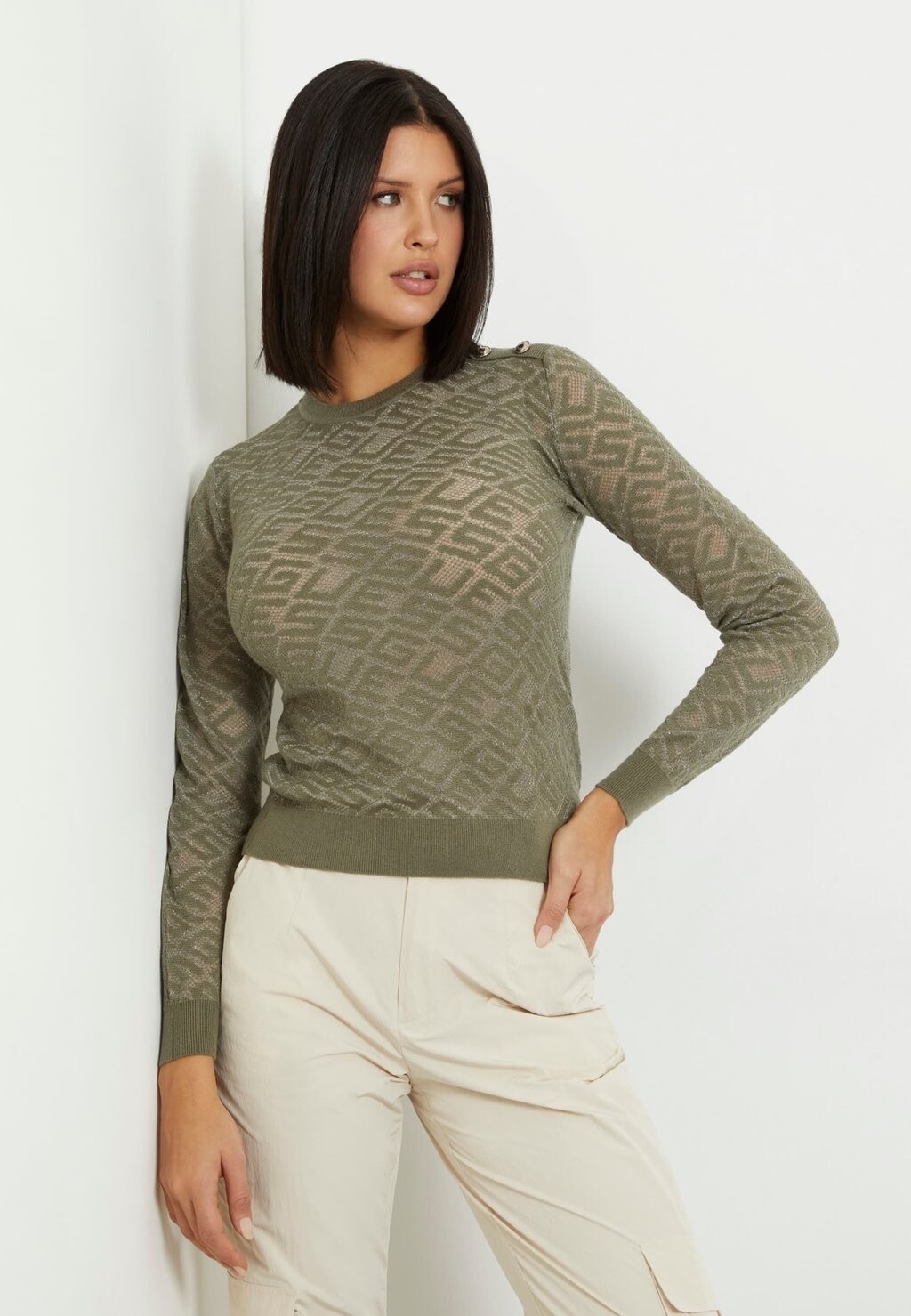 

Свитер Mit Allover Logo Guess, цвет olivgrün