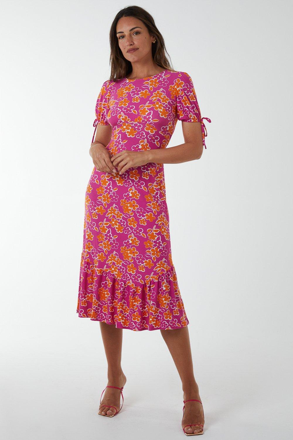 Платье миди с круглым вырезом и резинкой на спине Blue Vanilla, розовый платье женское средней длины с открытой спиной и цветочным принтом на бретелях