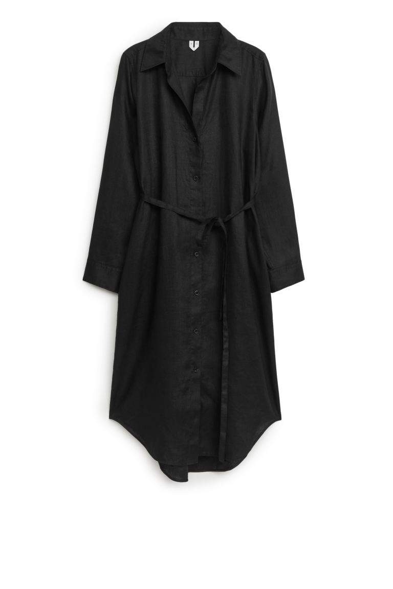 Льняное платье-рубашка Arket, черный платье миди на пуговицах xs черный