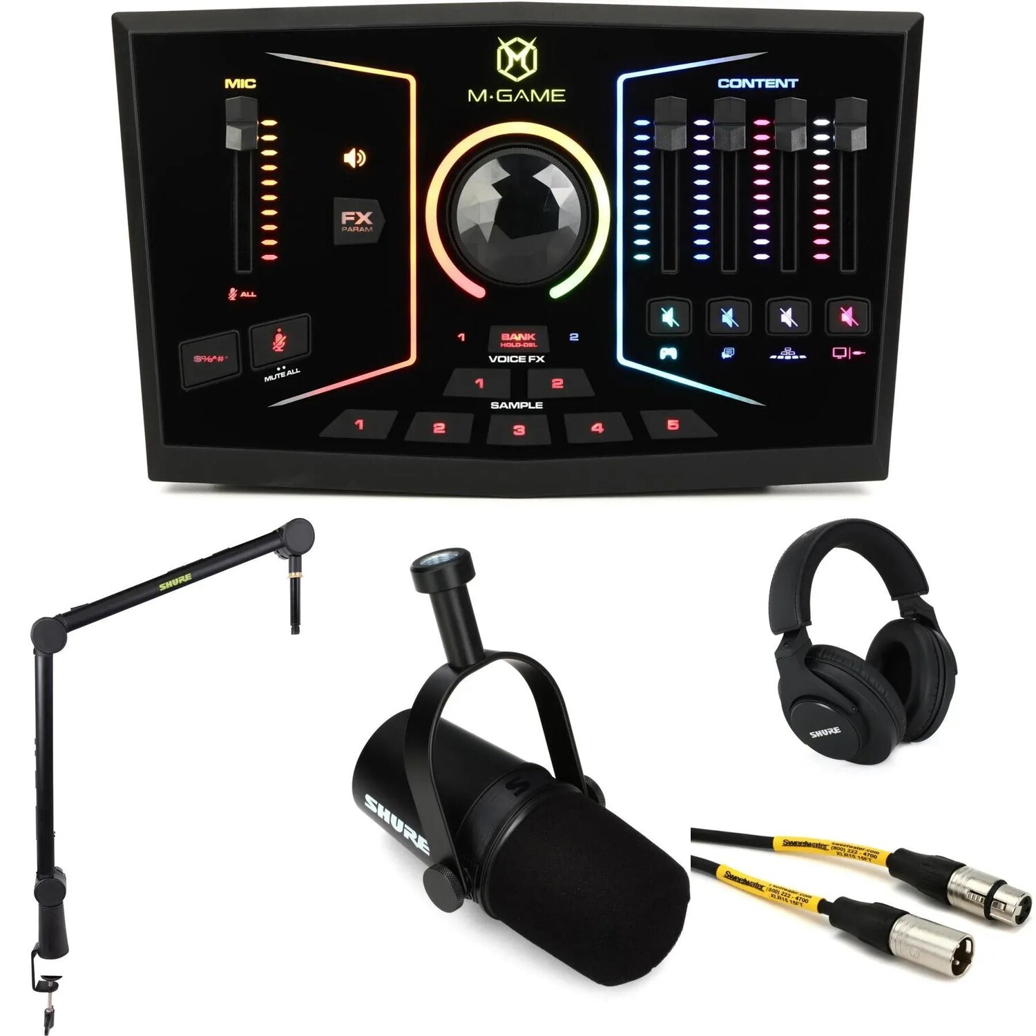 

Двойной микшер M-Game RGB и комплект потоковой передачи Shure MV7X
