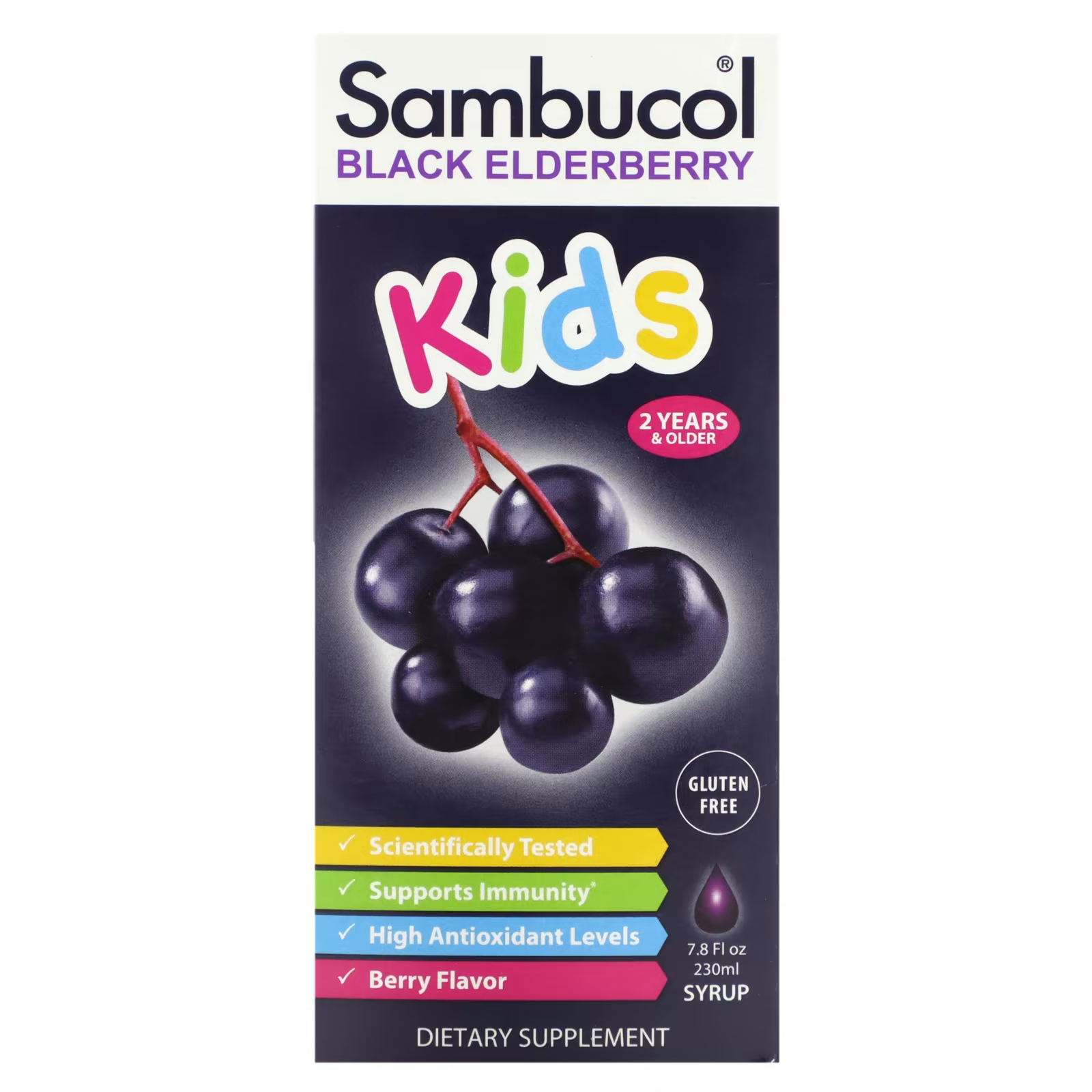 Сироп из черной бузины Sambucol Kids для детей от 2 лет и старше, 230 мл сироп для детей с черной бузиной с витамином с sambucol black elderberry kids 120мл для иммунитета от гриппа и простуды